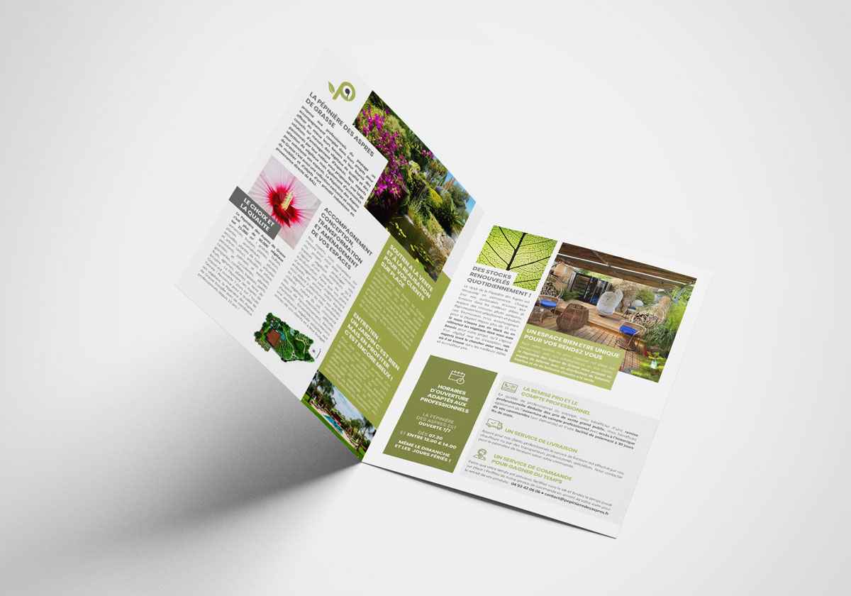 Pages intérieures de la brochure de la Pépinière des Aspres